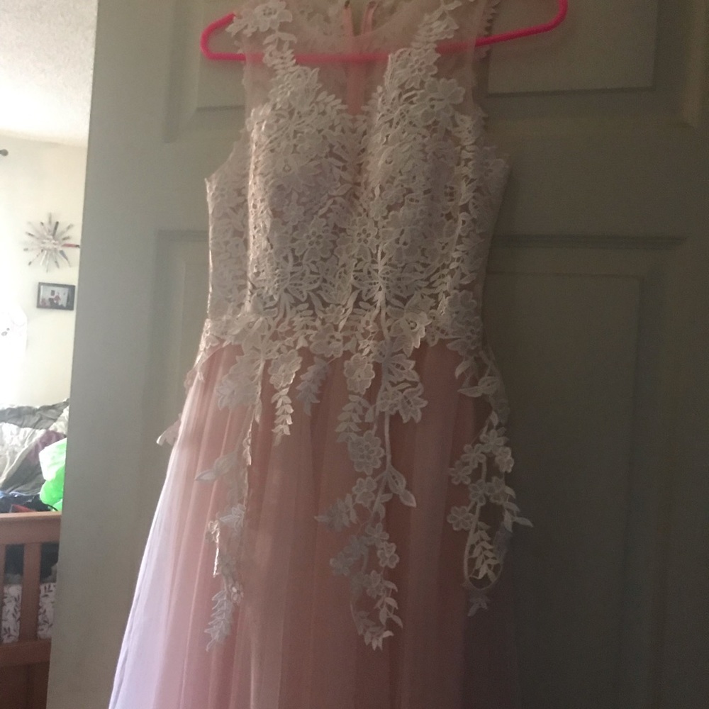 White, light pink, puffy dress